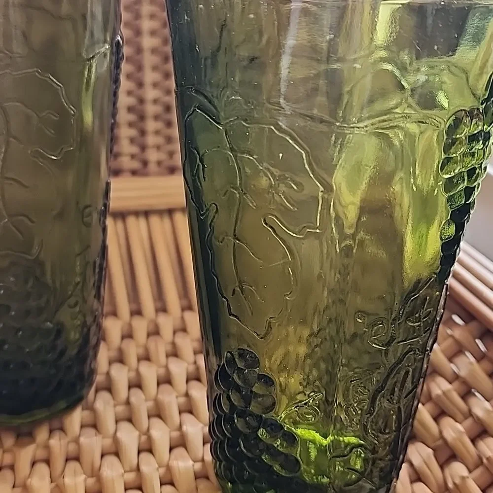 Vintage Set Of 3 Indiana Colony Harvest Grape Green Glasses